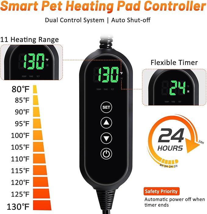 Cat Heating Pad, Waterproof Heated Cat Dog Bed with Adjustable Temperature & Timer, Electric Pet Mat for Indoor Cats Dogs, Chew Resistant Steel Cord（Extra Large : 47"x28" Gray）