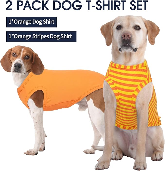 IECOii 2 Pack Extra Large Dog T-Shirt,Breathable & Lightweight Dog Tshirts Vest for Summer Wearing -Fade-Resistant, Easy to Put On – Machine Washable,Fit for Doberman Great Dane,Orange+Stripes,4XL