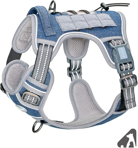 AUROTH Tactical Dog Harness for Small Medium Large Dogs No Pull Adjustable Pet Harness Reflective K9 Working Training Easy Control Pet Vest Military Service Dog Harnesses (S, Denim Blue)