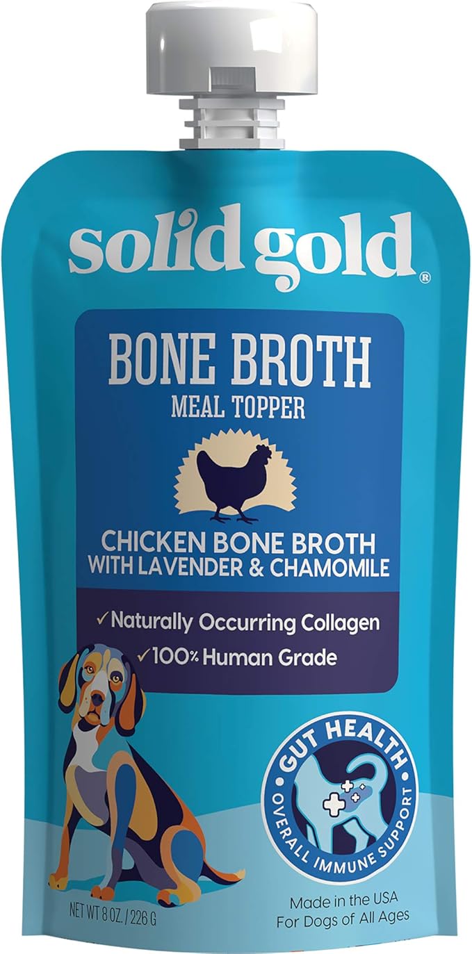 Solid Gold Chicken Bone Broth for Dogs - Limited Ingredient Bone Broth Dog Food Toppers for Picky Eaters with Collagen & Superfoods - Dog Gravy Topper for Dry Food - Gut Health & Hydration - 12 Pack