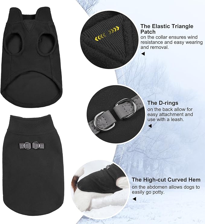 BEAUTYZOO Dog Fleece Vest Sweater Winter Jacket for Small and Medium Large Dogs with D-Ring Leash Cold Weather Coat Hoodie for XS S M Dogs Boy or Girls, Black XL