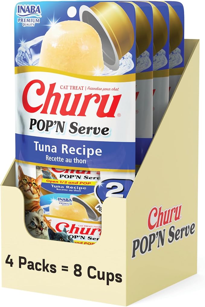 INABA Churu Pop'N Serve Jelly Cat Treat with Vitamin E & Taurine, 1.2 Ounce Cup, 8 Cups, Tuna Recipe