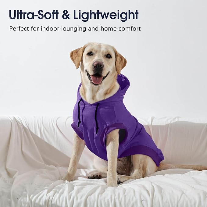 IECOii Dog Hoodie Medium Size Dog, Medium Dogs Sweater with Hood, Soft Pullover Hooded Sweatshirt for Dogs Boy and Girl Indoor & Outdoor, Machine Washable, Purple, Large (No Fleece Lined)