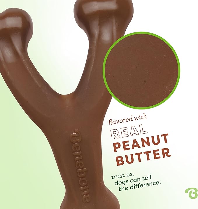 Benebone Wishbone Durable Dog Chew Toy for Aggressive Chewers, Real Peanut, Made in USA, Large