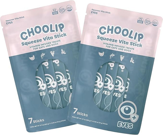 Choolip 2-Pack | Squeeze Vita Stick Lickable Treats for Dogs & Cats. 7 Eye Health Sticks with Essential multivitamins. Soft and Tasty Paste for All Life Stages, Supporting Eyes Health