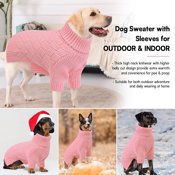KOESON Small Dog Sweater Female and Male, Pullover Dog Sweater with Sleeves, Easy On Christmas Sweaters for Dachshund, Chihuahua, Pug, Yorkie, Warm Knitted Winter Apparel for Small Dogs, Pink, S