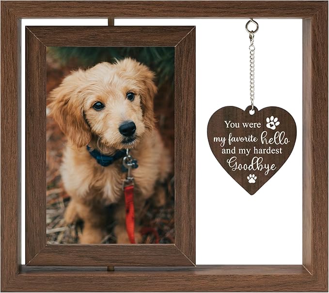 Dog Memorial Gifts for Loss of Dogs, Rotating Wooden Dog Memorial Frame for 4x6 Photo, Pet Loss Sympathy Remember Gift for Dogs and Cats
