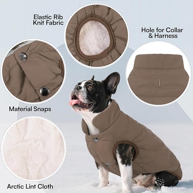ASENKU Dog Winter Coat - Waterproof Windproof Dog Jacket, Warm Snowproof Doggie Puffer Vest for Cold Weather, Lightweight Snow Coats for Small Medium Large Dogs (2XL, Coffee)