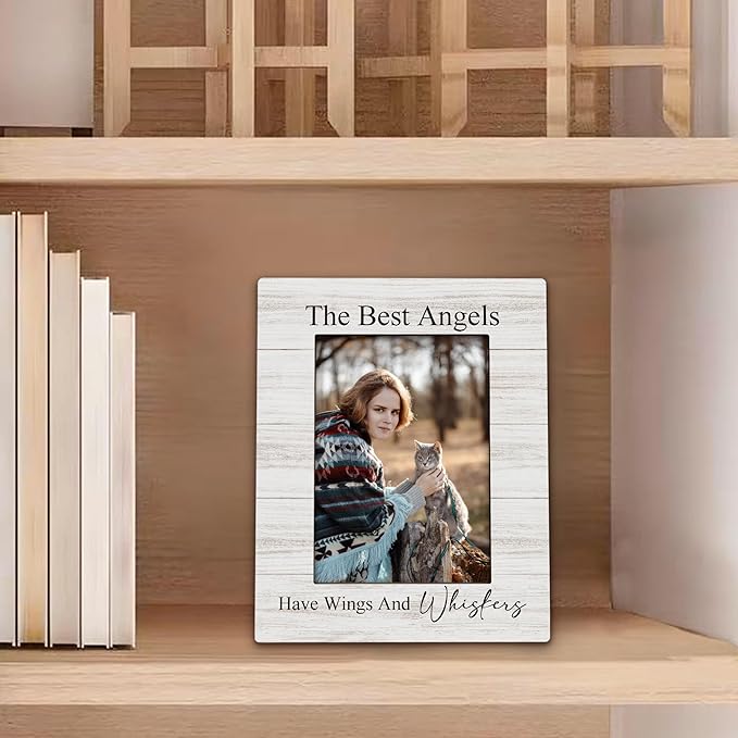 Cat Memorial Picture Frames - Cats Photo Frame, Memorial Sympathy Gifts for Loss of Pet Cat, The Best Angels Have Wings and Whiskers Picture Photo Frames for Home Bedroom Decor, 5x7