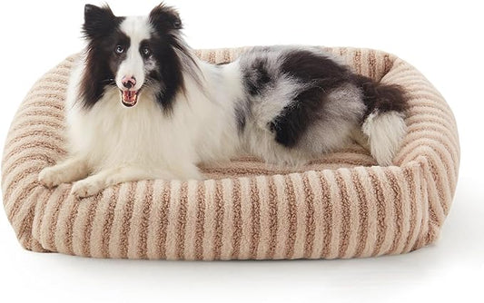 MIXJOY Dog Beds Large Sized Dogs, Washable Dog Bed with Removable Cover, Soft Rectangle Dogs Ded Fluffy Plush Faux Fur Pet Bed with Anti-Slip Bottom, 36"x27"x8", Beige