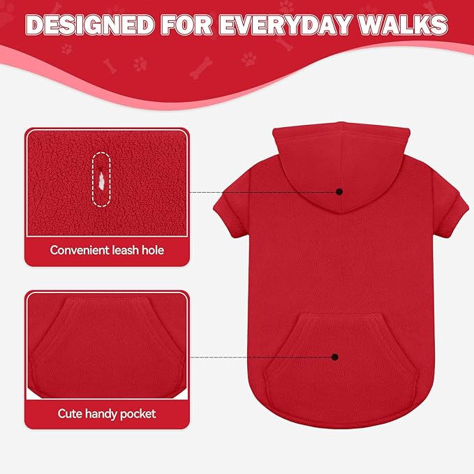 Dog Sweaters for Large Dogs,Dog Hoodie,Warm Fleece Sweatshirt with Hood & Pocket,Leash Hole,Cozy Cold Weather Pet Clothes Sweater Hoodie for Large Dogs(Red,XL)