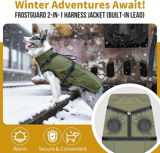 OneTigris Dog Coat with Harness - Reflective Adjustable Coats for Medium and Large Dogs, Waterproof Warm Winter Coat, Soft Heavy Fleece Lining with Back Zipper Dog Jackets