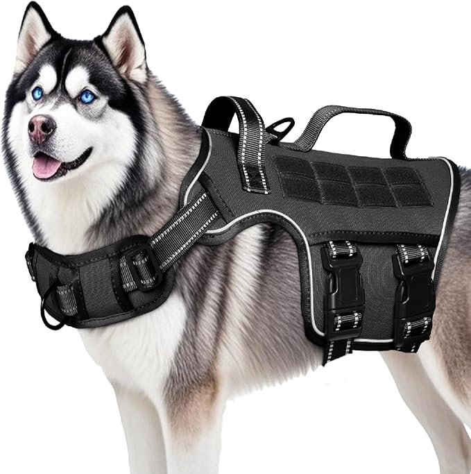 Dog Harness for Large Dogs Heavy Duty, No Pull Tactical Dog Harness with Molle System, Easy On and Off Service Dog Vest, Breathable Padded, Adjustable Reflective Pet Vest for Walking Hiking Training