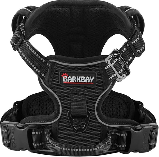 BARKBAY Dog Harness No Pull 3 Buckles for Large Dogs - Adjustable, Reflective, Comfortable, No Choke, Heavy-Duty - Perfect for Outdoor Training, Walking, and Hiking - Strong & Durable - L & Black