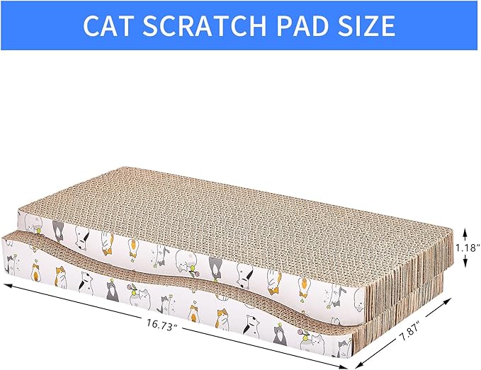 2 Packs cat Scratcher Toys Reversible Scratching Post Board for Indoor Cats Cardboard pad Sleep Play and Grind Claws Curved Wave