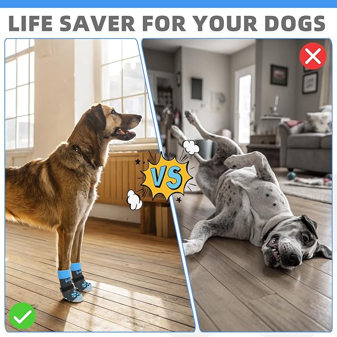 KOOLTAIL Dog Socks for Hot/Cold Pavement to Prevent Licking Paws,Dog Boots&Paw Protector for Hardwood Floors Anti Slip,Traction Control No Twist Grip Booties for Small Medium Large Senior Dogs SM