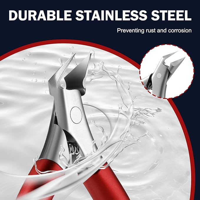 FVION Toenail Clippers for Ingrown Toenail, Straight Nail Clippers for Ingrown Toenails, Professional Ingrown Toenail Treatment for Adults, Seniors, Men and Women (Red)