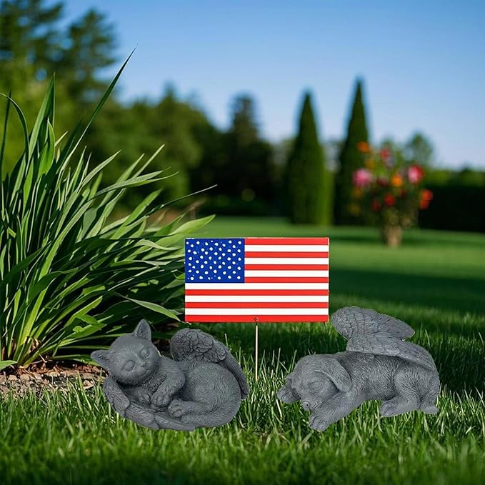 Small Cat Memorial Stone Commemorates Our Lost Fur Baby,Peaceful Sleeping Cat Angel Statue for Garden,Indoor,Pet Grave Markers,and Loss of Cat Sympathy Gift(Gray)