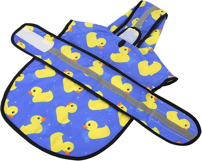 HDE Dog Raincoat Jacket Reflective Adjustable Hooded Pet Poncho Rain Coat with Leash Hole for Small to X-Large Dogs Rubber Ducks - M