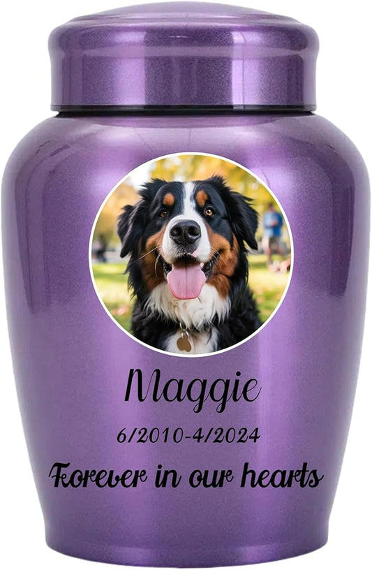 Personalized Cremation Urns for Pet Ashes, Custom Pet Name and Photo for Memorials Urns, 8.6 Inches Large Pet Urns for Dogs and Cats Ashes (Round)