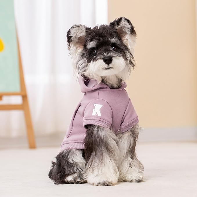 Koneseve Dog Hoodie & Cat Sweater, Warm Fleece Hooded Sweatshirt with Pocket for Small to Large Pets, Cozy Winter Outfit, Purple, L
