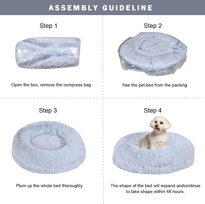 Calming Donut Pet Bed for Cats and Small Dogs, Washable Anti-Anxiety Round Bed with Non-Slip Bottom, [23.62 x 23.62 x 5.9 Inch] Plush Dog Cat Bed for Small Medium Pets (Gray)
