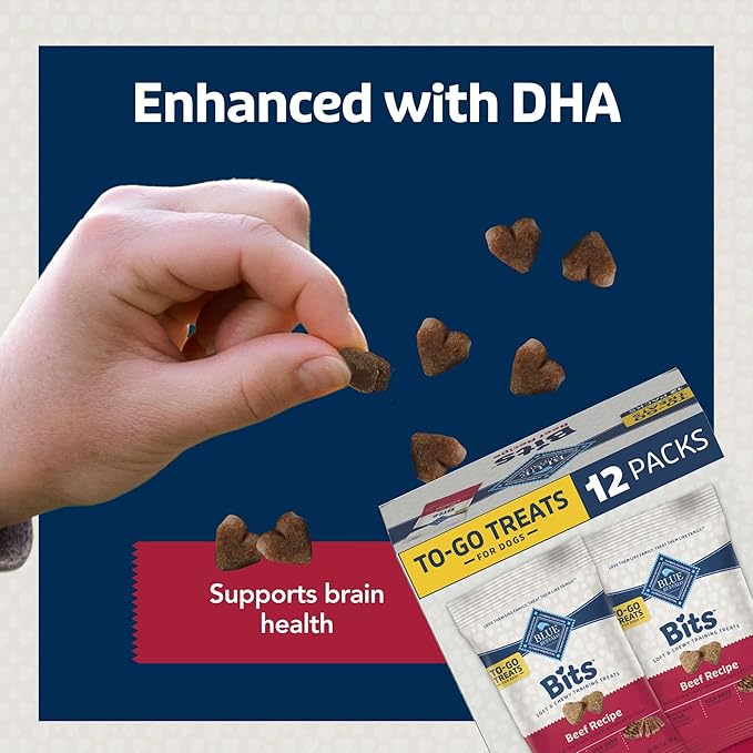 Blue Buffalo Bits Natural Soft Moist To Go Dog Training Treats Beef Recipe 1-oz Bags (Pack of 12)