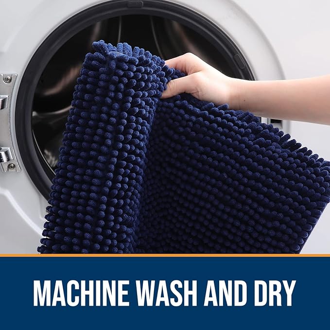 OLANLY Dog Door Mat Set 4-Piece 24x16, Absorbs Moisture and Dirt, Absorbent Non-Slip Washable Doormat, Quick Dry Chenille Mud Mat for Dogs, Entry Indoor Entryway Carpet for Inside Floor, Navy Blue