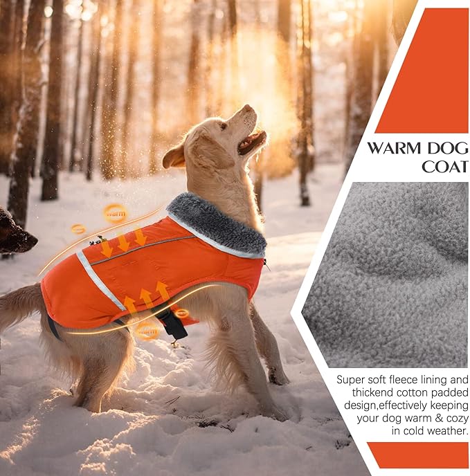 QBLEEV Warm Reflective Jacket, Waterproof Winter Coat With Turtleneck for Cold Weather, Thick Fleece Snowsuit Christmas Vest Pet Apparel for Small Medium Large Dogs 2XL
