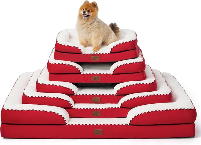 Bedsure Orthopedic Dog Bed Medium Size Dogs - Washable Medium Dog Cat Bed Waterproof, Comfort Pet Couch Sofa with Washable Removable Cover, Pets Bed with Nonskid Bottom, Red, 28"