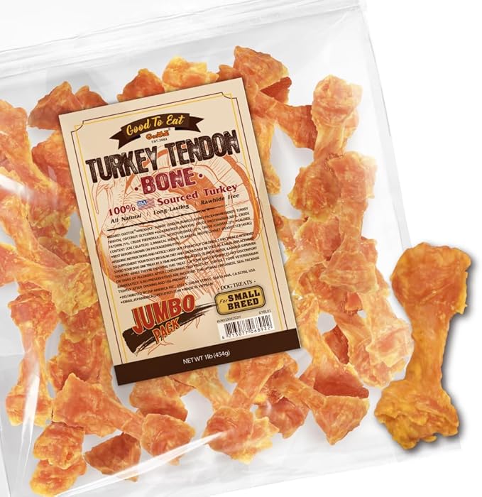 Gootoe Turkey Tendon Dog Treats, Bone (S) 1 lb, USA-Sourced Turkey Tendon, Natural Snack, Premium Puppy Chews, Hypoallergenic, Rawhide Free, Reseal Value Bag, Size for Small Dogs
