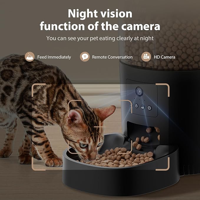 IMIPAW Automatic Cat Feeder with Camera, 1080P HD AI Pet Recognition Recording, 5G WiFi APP Remote Control, Timed Programmable Food Dispenser, Two-Way Audio, with Night Vision Function and Desiccant