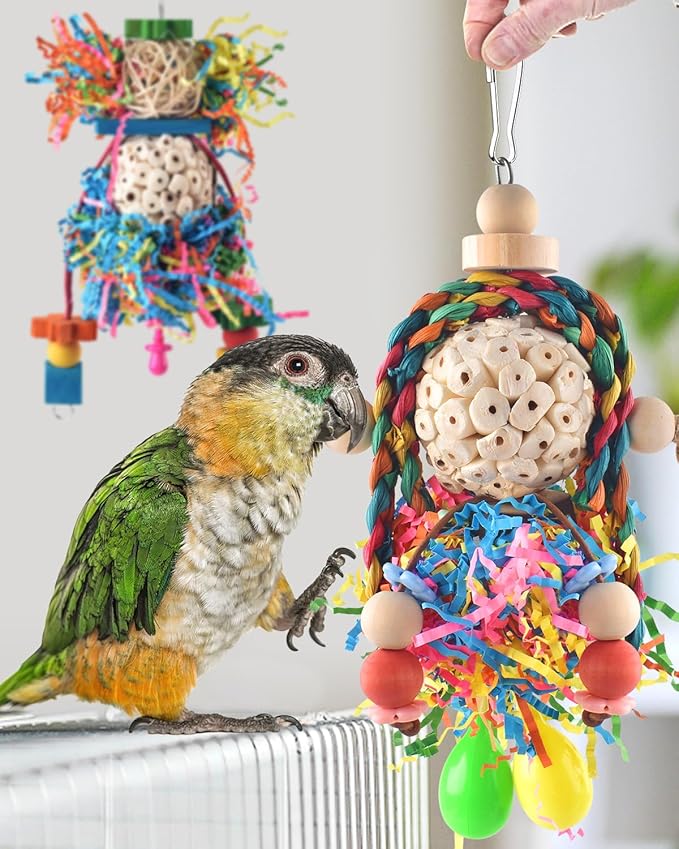 Bissap Conure Toys, 5 PCS Parrot Foraging Shredder Hanging Toys Sola Balls with Sand Hammer Perch Swing Climbing Ladder for Small Parrots Parakeets Conures Cockatiels Love Birds Cage Toy