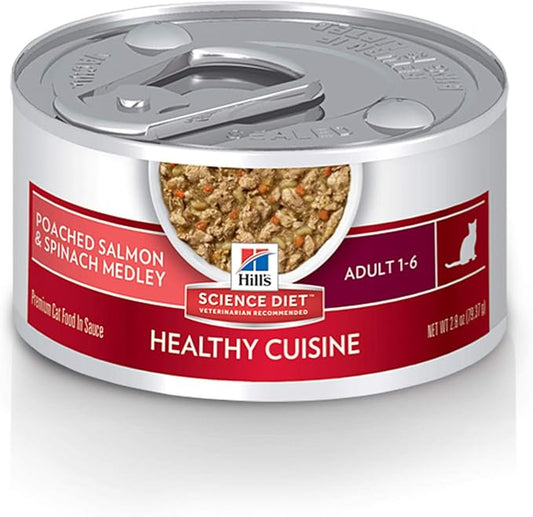 Hill's Science Diet Healthy Cuisine, Adult 1-6, Great Taste, Wet Cat Food, Pached Salmon & Spinach Stew, 2.8 oz Can, Case of 24