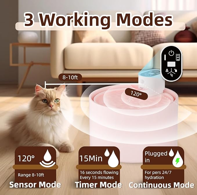Ceramic Cat Water Fountain,Cat Water Fountain Cordless Automatic with Ultra-Quiet Pump and 4 Filter for Cats, Dogs, Multiple Pets