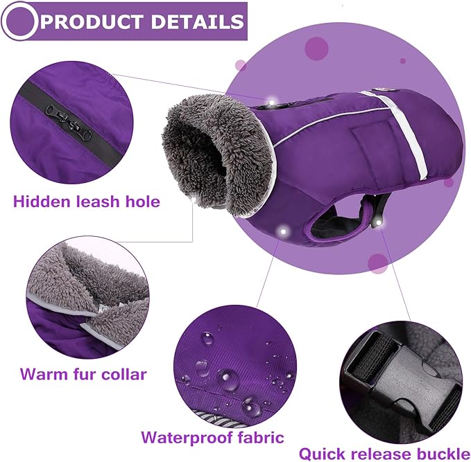 QBLEEV Warm Dog Coat - Reflective, Waterproof Winter Coat Turtleneck for Cold Weather, Thick Fleece Dog Snowsuit Christmas Vest for Small to XL Dogs