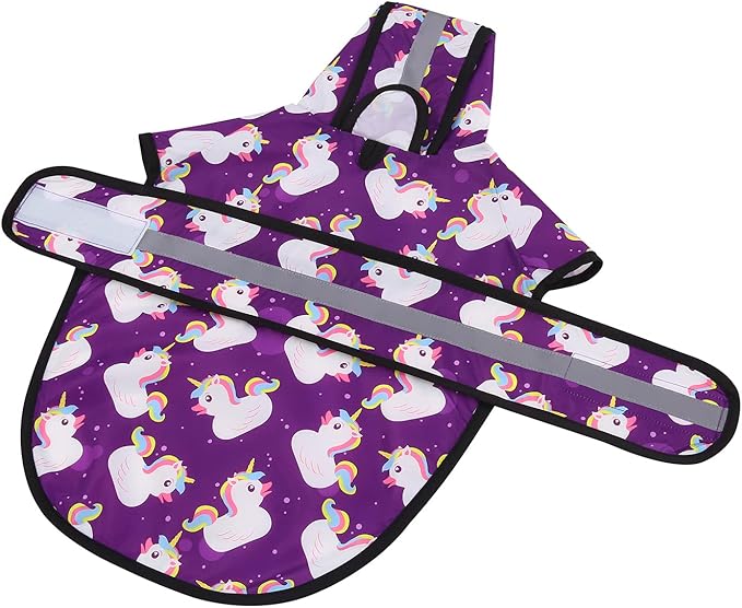 HDE Dog Raincoat Jacket Reflective Adjustable Hooded Pet Poncho Rain Coat with Leash Hole for Small to X-Large Dogs Purple Unicorn Ducks - M