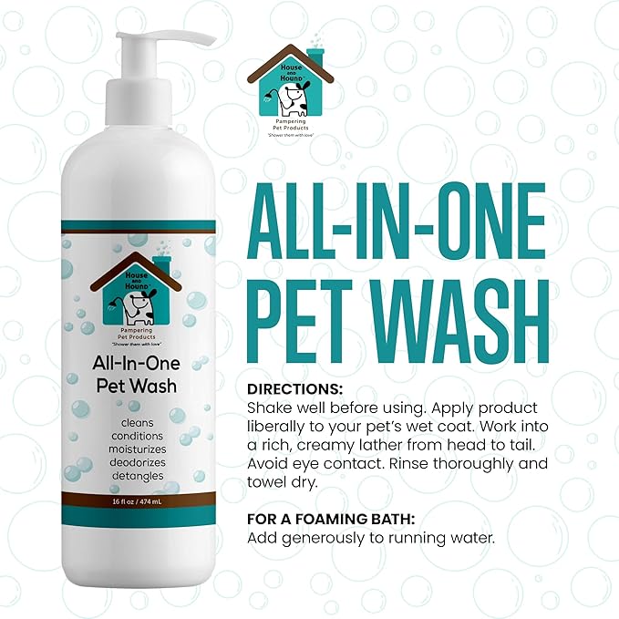 House & Hound Tearless All-in-One Dog Shampoo & Conditioner – Gentle Hypoallergenic Pet Wash for Puppies & Dogs – Cleans, Deodorizes & Detangles, pH-Balanced, 16 oz