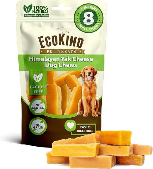 EcoKind Himalayan Yak Cheese Dog Chew | Great for Dogs, Treat for Dogs, Keeps Dog Busy & Enjoying, Indoors & Outdoor Use (8 Small Sticks)