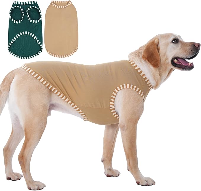 IECOii 2 Pack Dog Shirt for Large Dogs | Pullover T-Shirts, Sun Protection in Outdoor, Sleeveless Tank Top for Large Breeds, Khaki+Green, 3XL