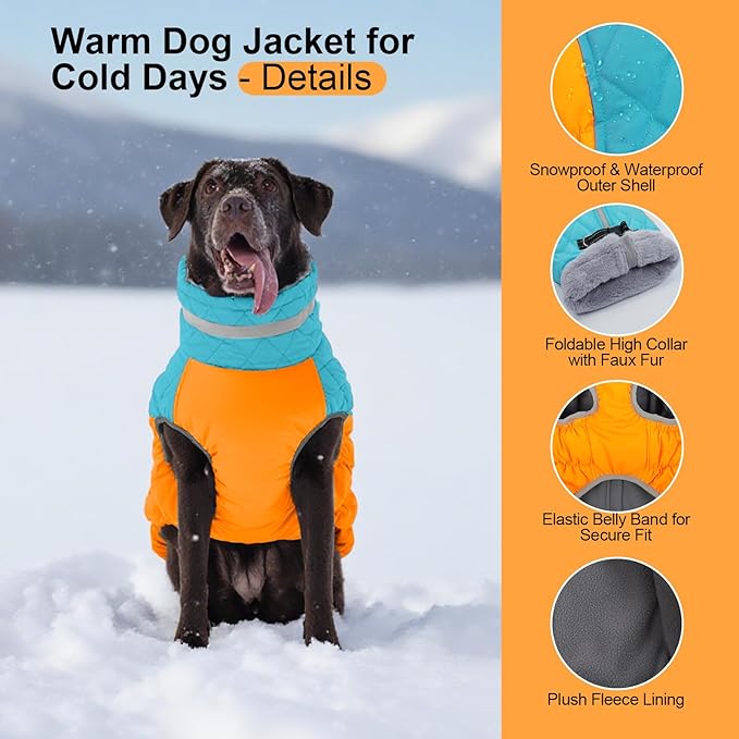Warm Dog Coats for Large Dogs, Waterproof Dog Jacket with Harness Built in, Zipper Clousure, Fleece Lining, Turtleneck, for Cold Weather, Snowsuit for German Shepherd, Weimaraner, Labrado XXXL