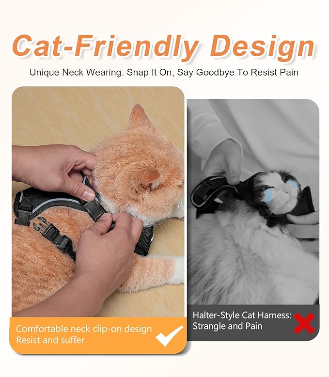 Halypet Cat Harness and Leash Set [ MAX Safety Third Generation ] Escape Proof Soft Adjustable Cat Leash Breathable Comfortable Vest Easy to Wear Kitten Harness for Outdoor Walking Black