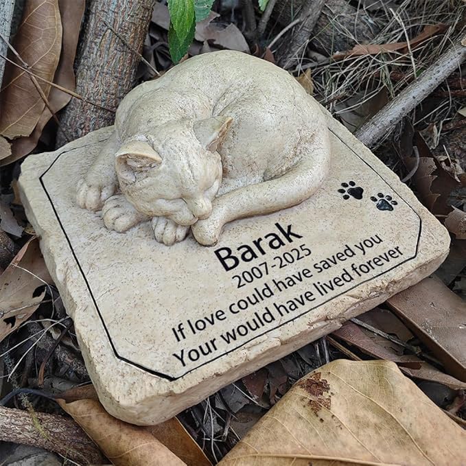 Personalized Cat Memorial Grave Marker Tribute Statue - Custom Cat Memorial Garden Stones Commemorates Our Lost Fur Baby - Pet Cat Headstone Memorial Gifts Indoor Outdoor Decor