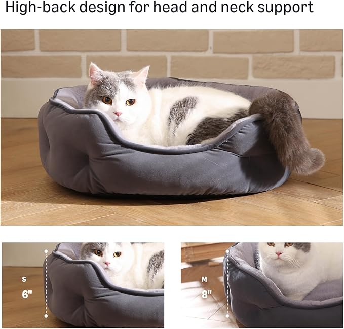 Amazon Basics Round Dog Bed for Small Dogs, Cat Beds for Indoor Cats, Washable Puppy Bed with Soft Plush Cushion, Anti-Slip Bottom, 20x19x6 Inches, Gray