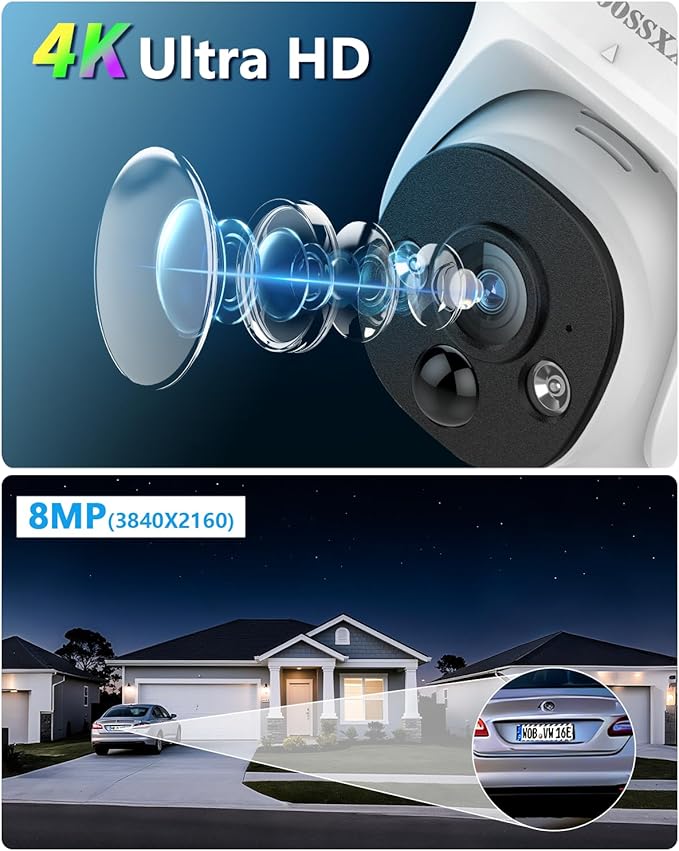 OOSSXX (4K HD & 130° Ultra Wide-Angle) 2-Way Audio 8MP Wired Dome PoE IP Cameras for Home Security Outdoor Camera System, 2Pcs Dome Cameras/2Pcs Bullet Camera, PIR Detection