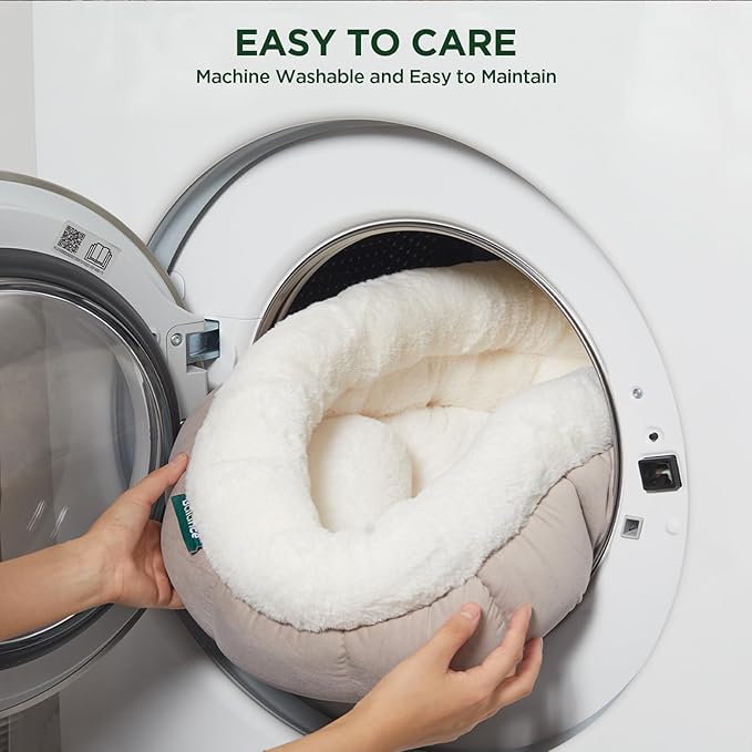 BALANCE Cat Beds for Indoor Cats, Washable Round Cat Bed, Cute Kitten Bed with Anti-Slip Bottom for Kitty and Puppy, 18 Inches, Goat