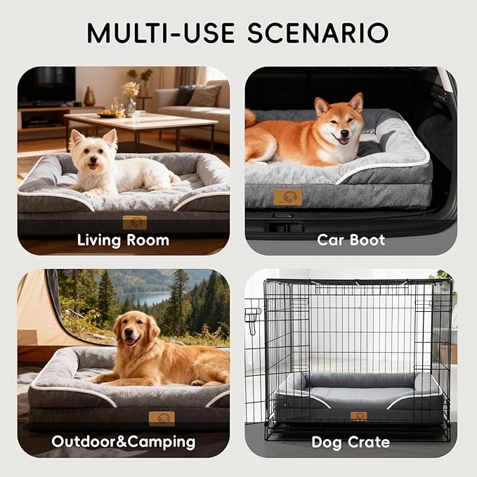 HOMEMATE Dog Bed for Extra Large Dog: 48x35 inch Orthopedic Large Dogs Bed XXL Outdoor Pet Cat Bed Sofa Supplies with Toy Dogs Crate Pad Couch with Removable Washable Cover & Non-Slip Botton Dark Grey