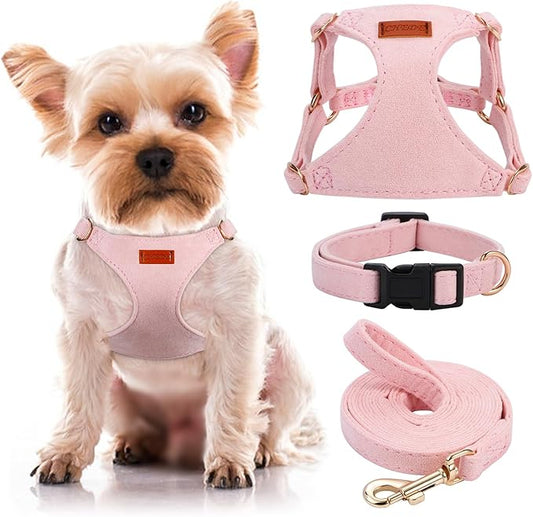No Pull Dog Harness- Lightweight, Soft, Adjustable Small Harness Collar and Leash Set, Suitable for Cats Puppy Small and Medium-Sized Dog Outdoor Training and Running (Pink, XXS)