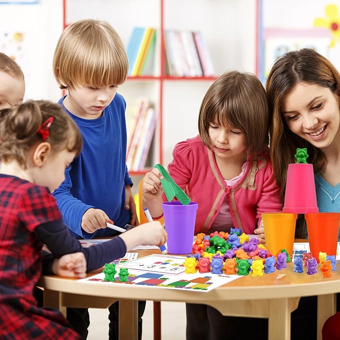 Bmag Counting Bears with Matching Sorting Cups, Preschool Math Learning Game with 24 Big and Little Bears, STEM Educational Learning Activities for Kids Age 3-5