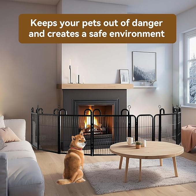 Puppy Playpen 16 Piece Panels Small Dog Fence Outdoor Indoor Use 24" Height Anti-Rust with Doors Portable Dog Play Pen for RV Camping Yard, Total 29FT, 68 Sq.ft, Snowy Black